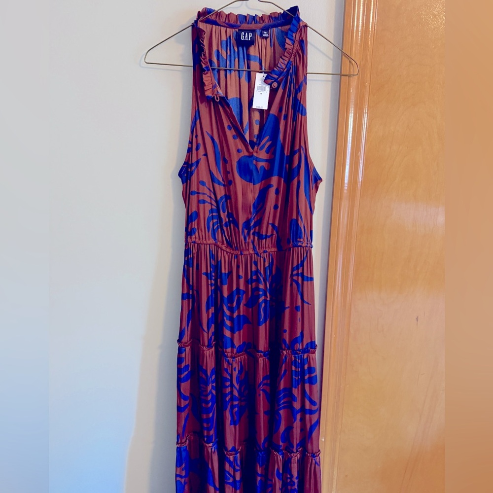 GAP Rust and Blue Patterned Silk Dress